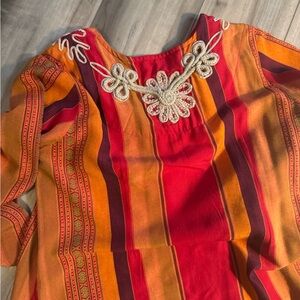 The Vintage Soft Surroundings Rope Cording Floral Boho Embroidered Maxi Dress